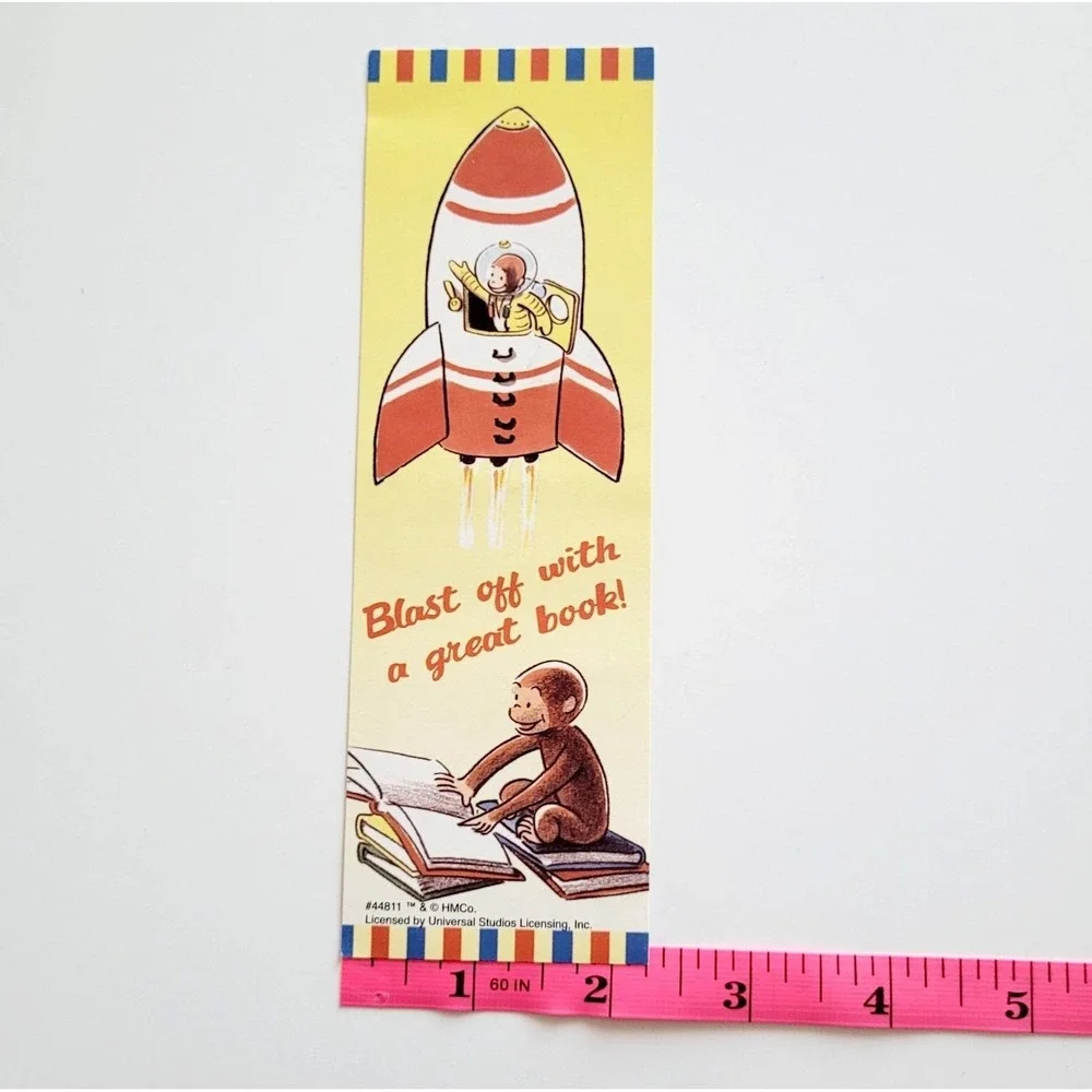 Vintage 90s Curious George Bookmark paperboard- Rocket Books 1990s, HMCo. #44811